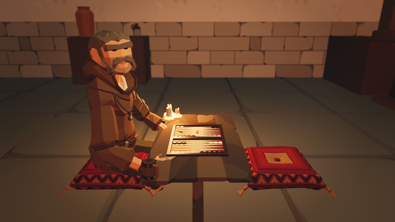Minderler, mumlar ve açık tavla tahtası.